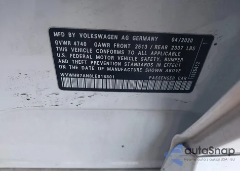 2020 Volkswagen Arteon Sel R-Line z USA, uszkodzony, nr VIN WVWHR7AN8LE018801